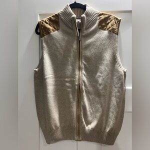 Men's Beige and Brown V-Neck Sweater Vest